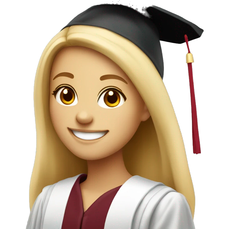 Blonde girl smiling wearing graduation cap with university of Chicago Loyola emoji