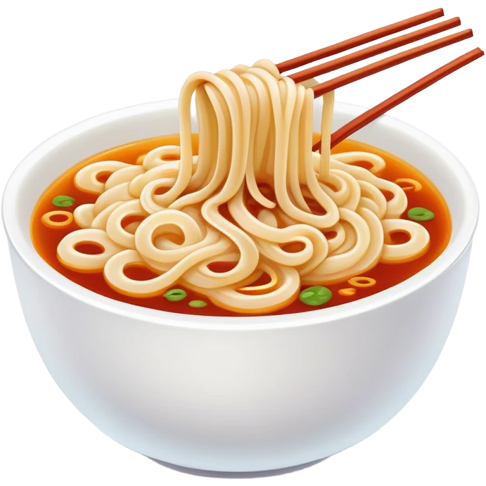 Chengdu sweet water noodles with sweet sauce, simplified emoji style with bold outlines and bright colors, cartoon style Tianshui Mian dessert-like noodle emoji
