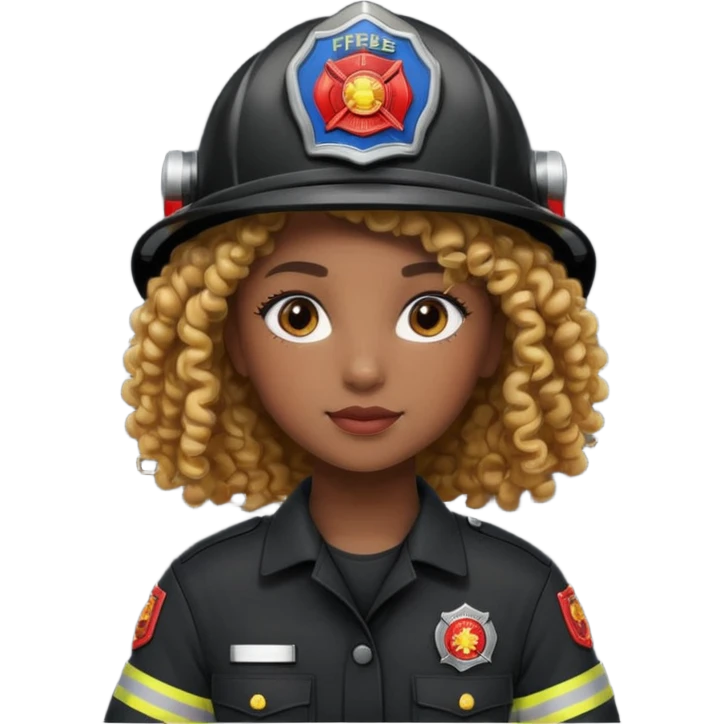 Firefighter girl curly hair with Black uniform emoji