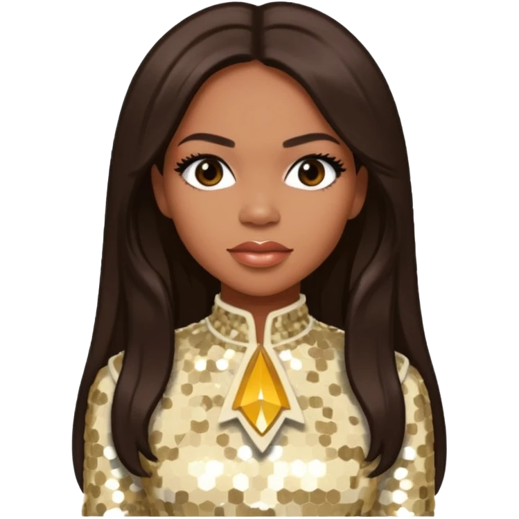 Tenitra Michelle Williams (b.1979) from Destiny's Child with medium dark skin, long dark brown hair, cream sequin outfit emoji