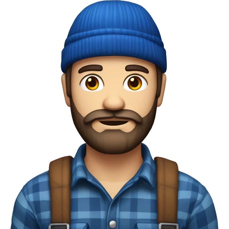 lumberjack with blue woolen hat, short dark beard. Light skin. emoji