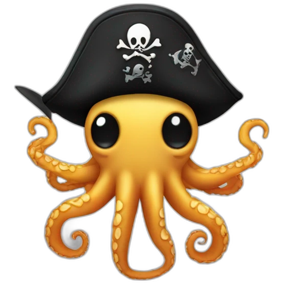 cute kraken with pirate hat hanging a black flag emoji