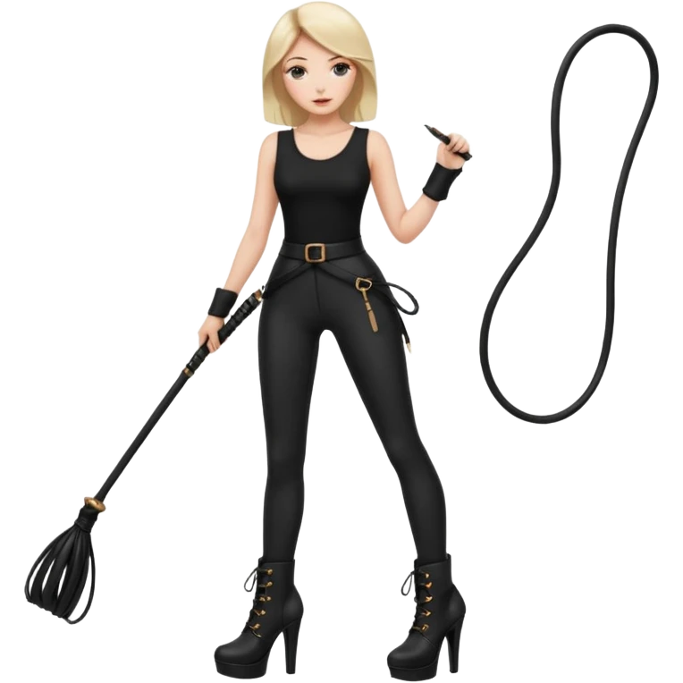 Create a Mistress with platform boots and black leggings and top and a whip emoji