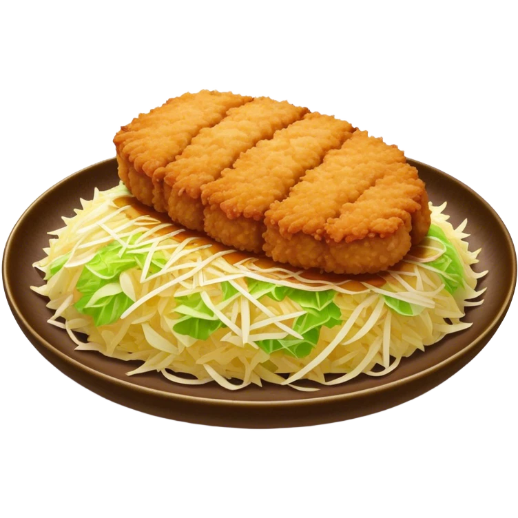 Cinematic Realistic Tonkatsu Dish Emoji, featuring a golden, breaded pork cutlet served with shredded cabbage rendered with rich textures and vibrant, dynamic lighting. emoji