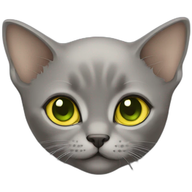 Grey Ninja Burmese kitten with yellow green eyes no clothing  emoji