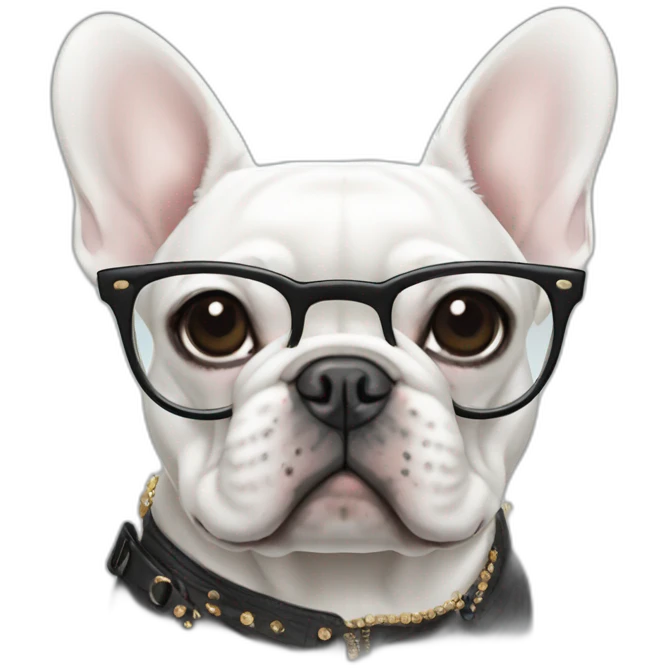 Fashion white FRENCH BULLDOG with fashion glasses emoji