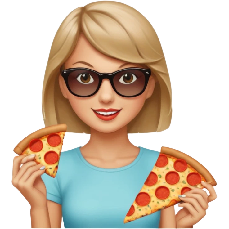 Taylor Swift, wearing sun glasses, holding a slice of pizza





































 emoji