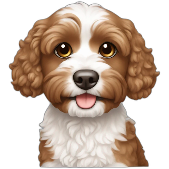 Brown white cute cavapoo emoji