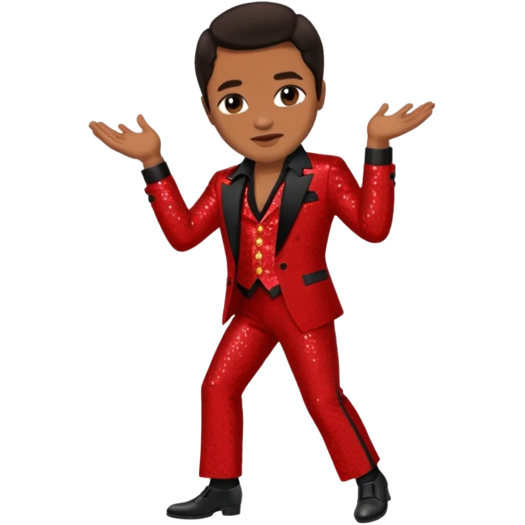 Jackie Wilson with dark brown hair, red sequin outfit emoji