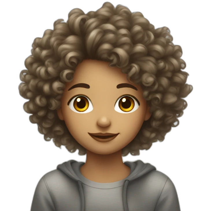 teenage girl with fluffy curly hair draws a picture emoji