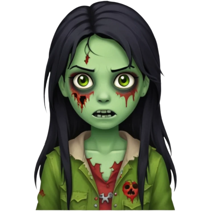girl zombie with long black hair and green skin emoji