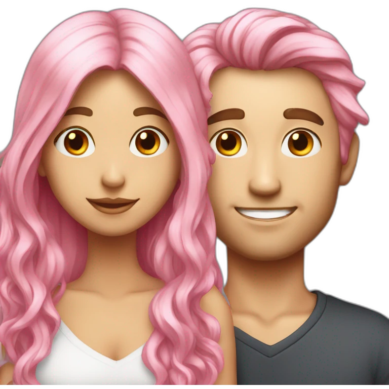 Pink hair girl in love with white guy with long hair emoji