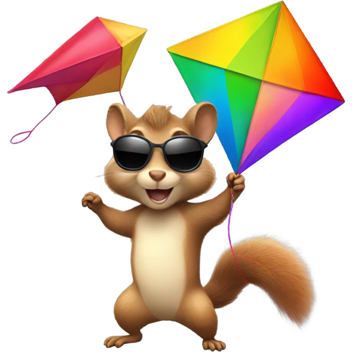 A squirrel flying a kite with sunglasses on emoji