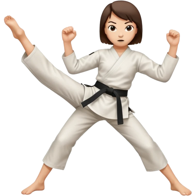 karate girl with black belt, brown short hair, kicking emoji