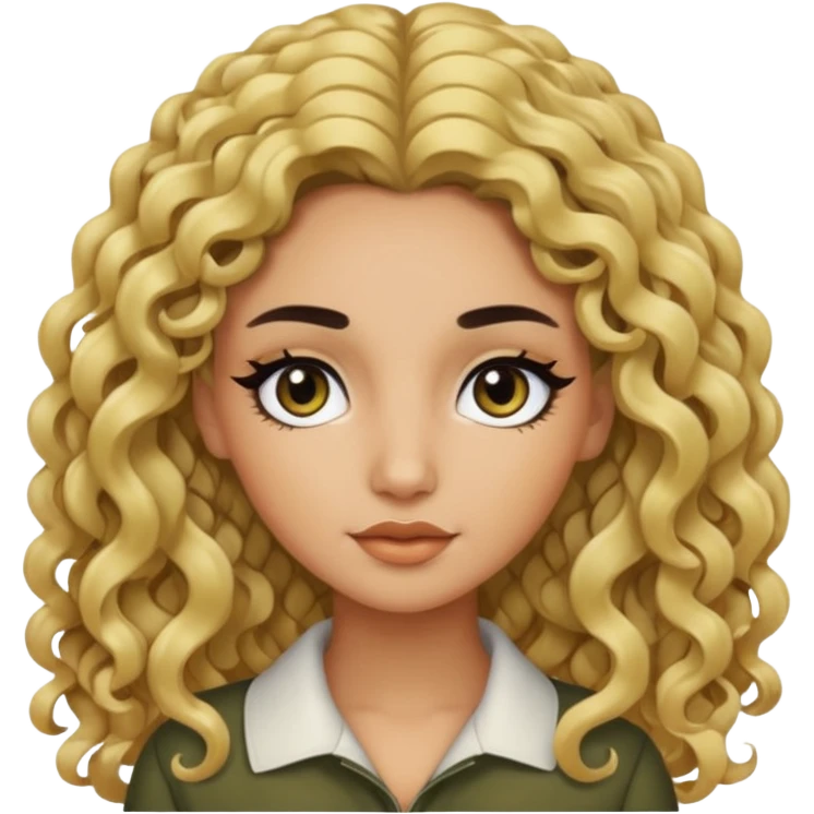 olive skin, curly long hair, baddie,pretty, black eyeliner, long hair blonde emoji