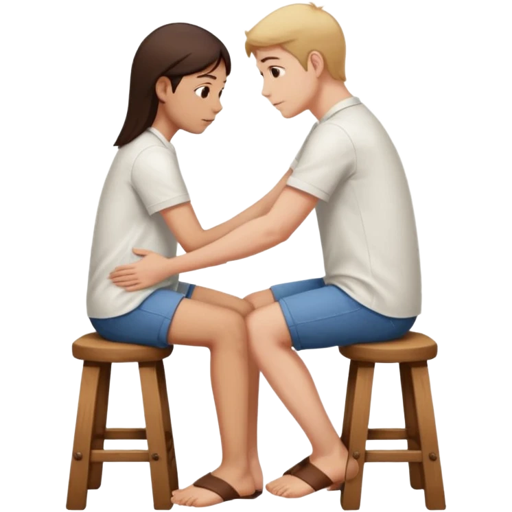 a person sitting on a stool with straight back turn in straight body putting their hands on both legs. emoji