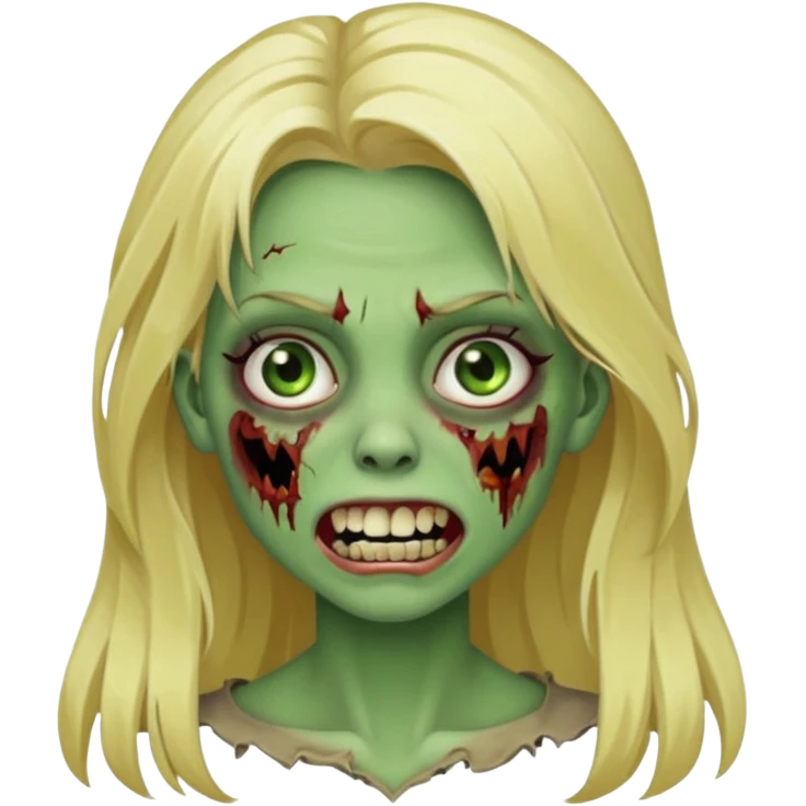 girl zombie with blonde long hair with teeth green skin and with no angry face emoji