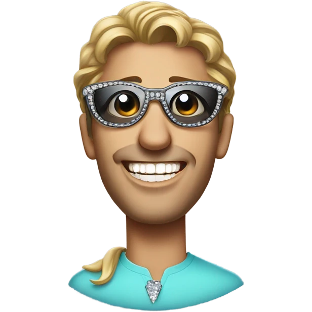 A movie star with diamond glasses and replace his teeth diamonds emoji