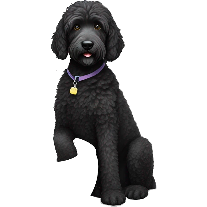 black labradoodle dog with some white on the chest and kin sitting on the toilet with a new paper in the paws emoji
