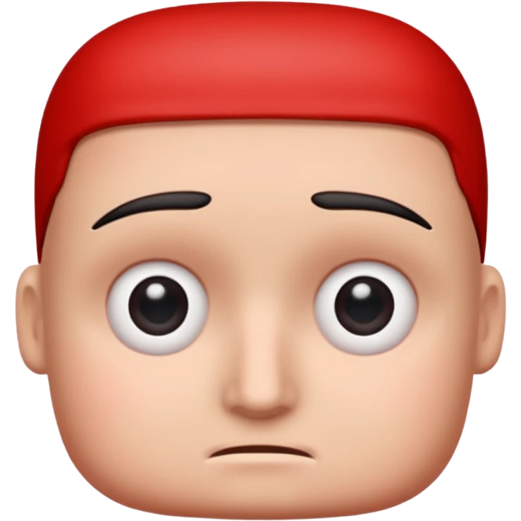 Una figura roja con cabeza cuadrada y cuerpo de rectángulos con cara con dos ojos negros como puntos y cejas preocupadas sin boca y que tenga como una especie de polvo café en la cabeza emoji