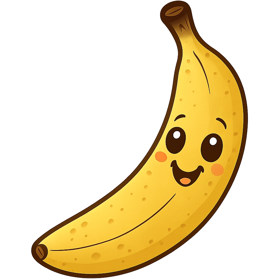 Remove the background and make it transparent, keep the banana with the happy cartoon face unchanged. emoji