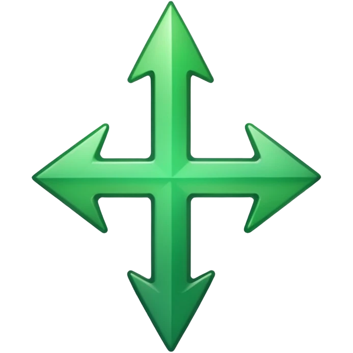 a thick glossy green arrow pointing sharply upward, with a smooth beveled surface and soft gradient shading emoji