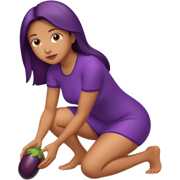 Mulher ajoelhada,com uma berinjela na mão,só uma berinjela emoji