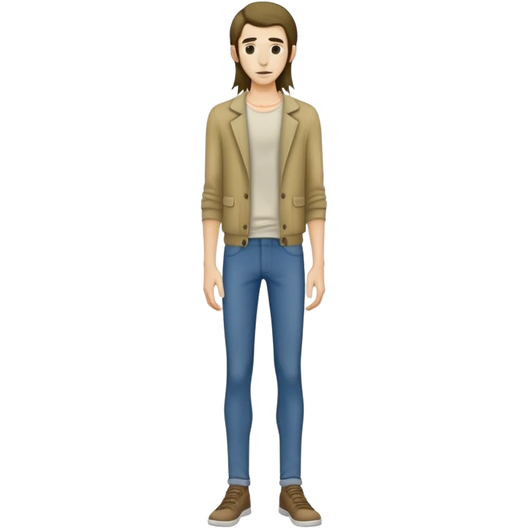 full body very skinny male figure standing wearing clothes with long hair emoji