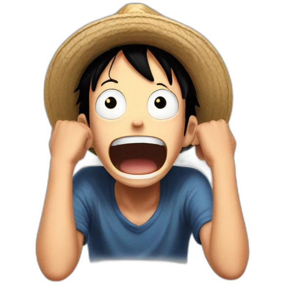 Shocked Luffy with his hands behind his head, his eyes wide open and his mouth wide open. emoji