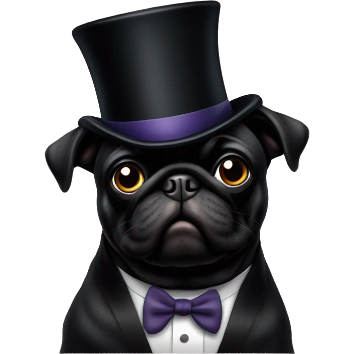 Black pug with a top hat emoji