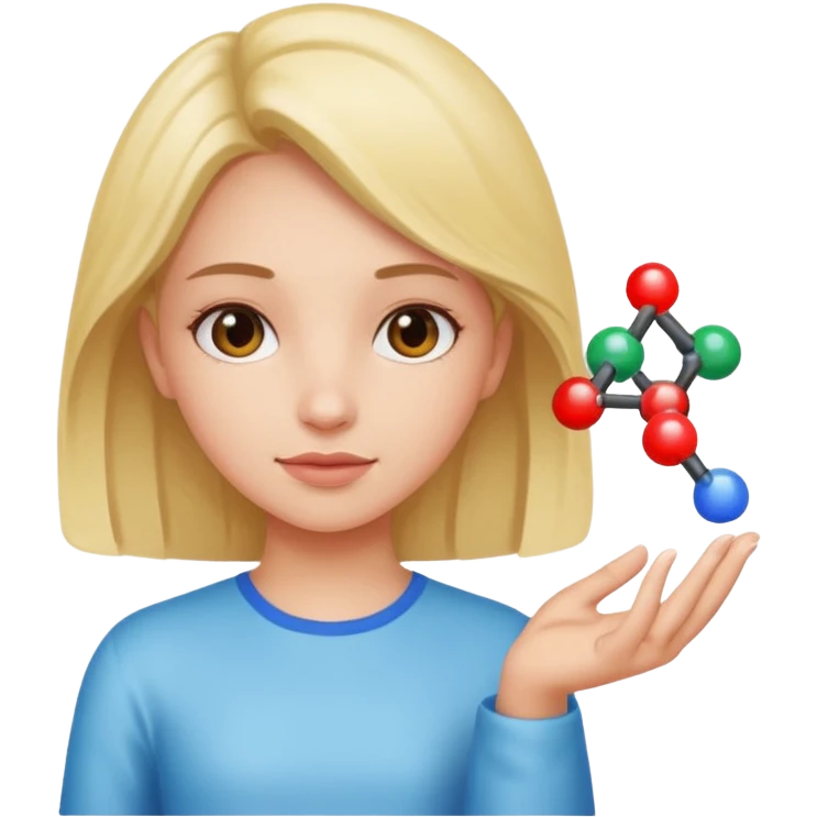 a girl holds a molecule in her hand emoji
