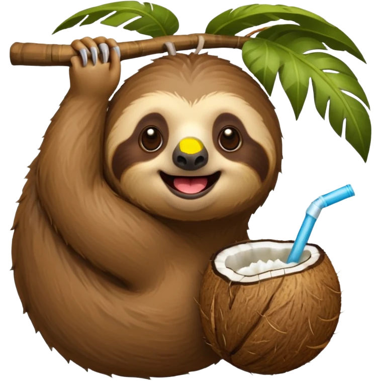 Сделай эмоджи ленивца, который пьет напиток из кокоса    emoji