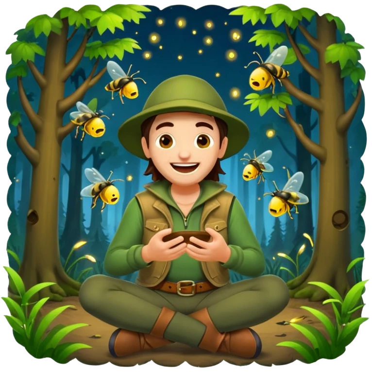 forest rogue laughing while fireflies scatter emoji