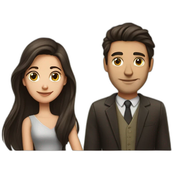 a brunette guy and long dark hair lady with a book emoji