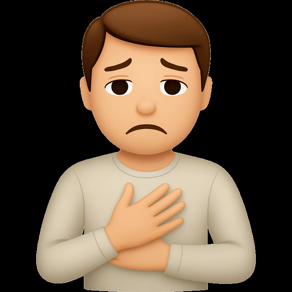Remove any visible heart from the chest while maintaining the expression of nausea and discomfort. The style should resemble emoji style with simple and concise features. emoji