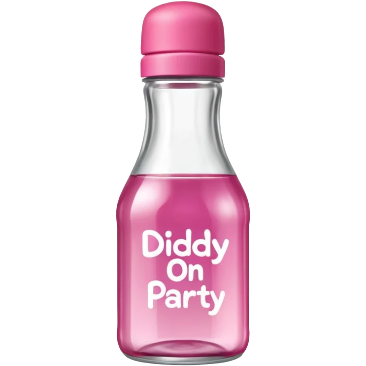 realistic baby oil style bottle pink cap pink logo clear bottle with berry logo with diddy party written and a berry on top bottle emoji