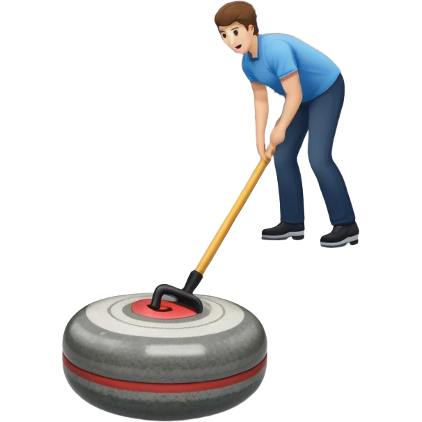 An icon showing a detailed close-up of a curling stone sliding across the ice, with a broom in motion beside it. The background features an indoor stadium with cheering spectators on the stands. Transparent background captures the strategy and focus of curling. emoji