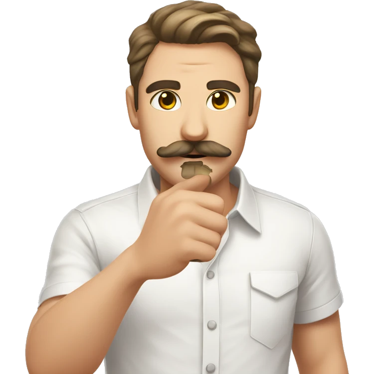 selfie with white shirt thick mustache with white cat emoji