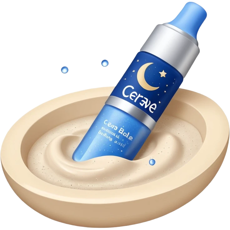 Small white CeraVe tube with blue label soft beige tip, with gentle light. Surrounded by tiny floating tear-shaped sparkles and crescent moon dust, hinting at dark circle repair. Emits a soothing blue-beige aura like a targeted eye revival spell. Compact, calming, and luminous — emoji-style. emoji