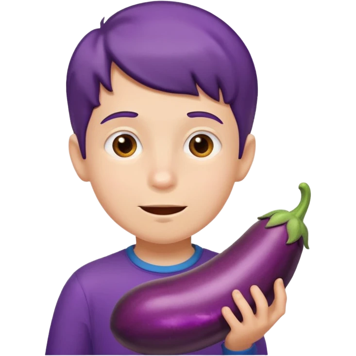 a boy eating a HUGE eggplant emoji