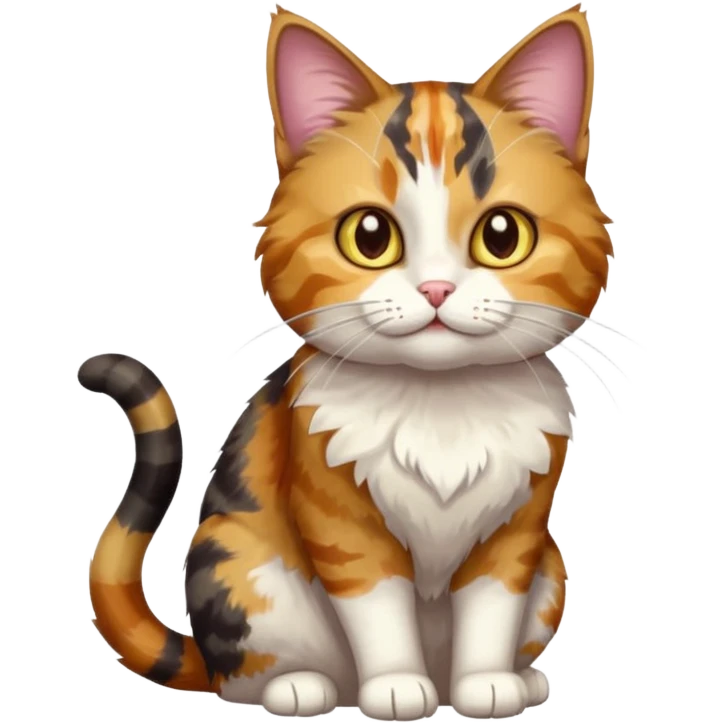 full body colourful light patched calico tabby cat with hazel eyes playing emoji