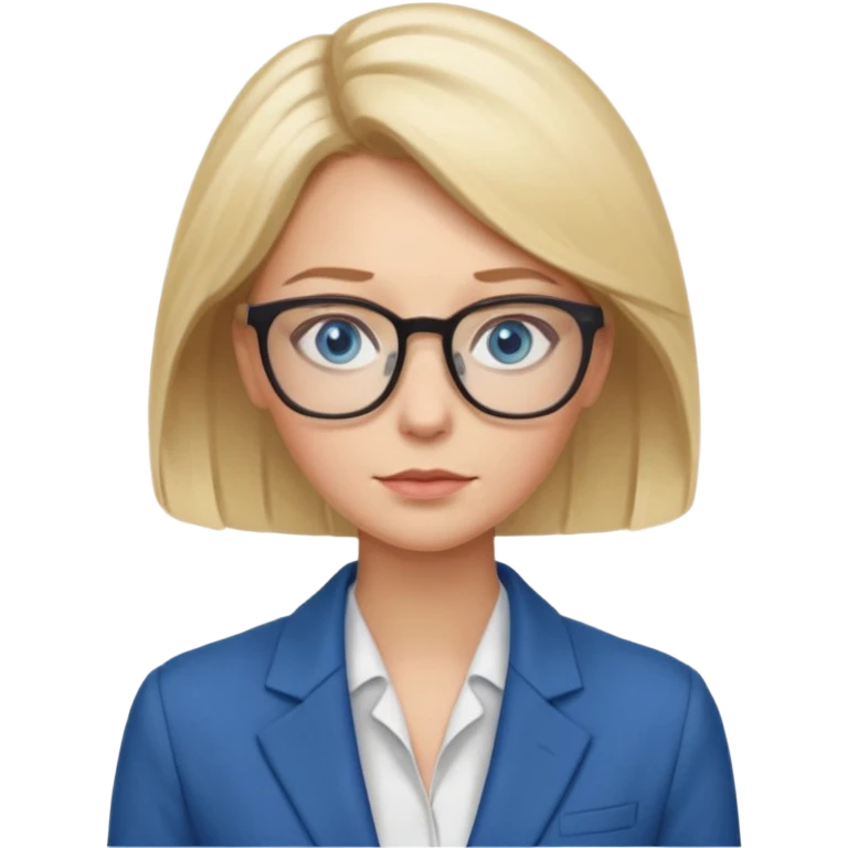 a woman, blonde highlights in hair, glasses and blue eyes. teacher emoji