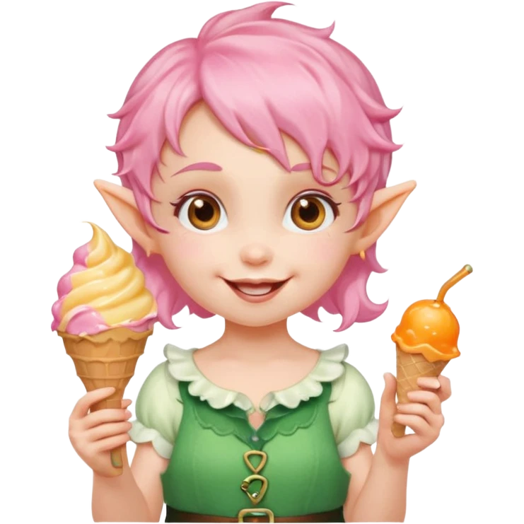 
baby girl elf in pink wavy short hair with orange ice cream




 emoji