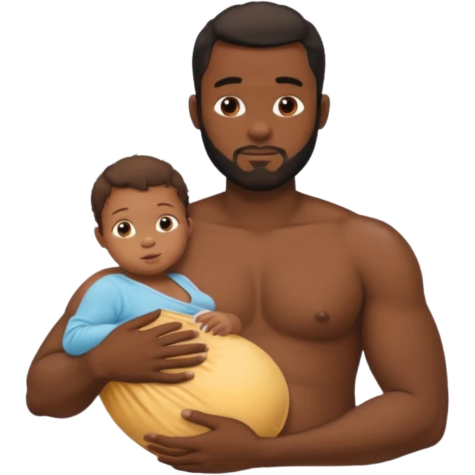 A shirtless pregnant burly black man breastfeeding his baby emoji