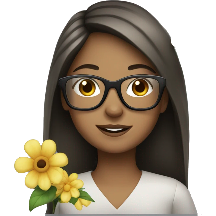 White brunette girl with flowers and glasses emoji