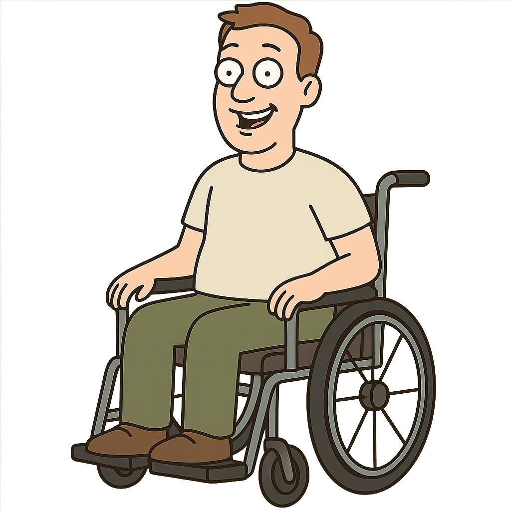 smiling man in a wheelchair, flat design style emoji