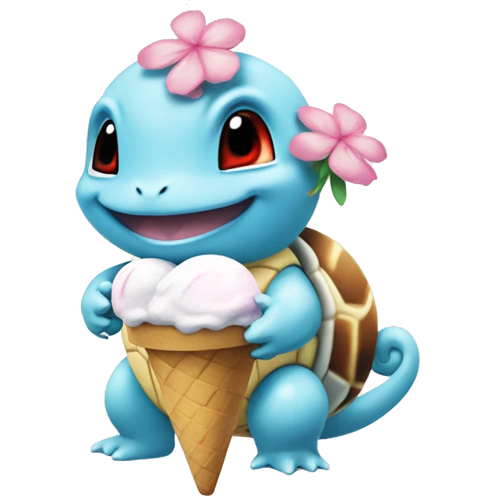 pokemon squirtle with flower and ice cream emoji