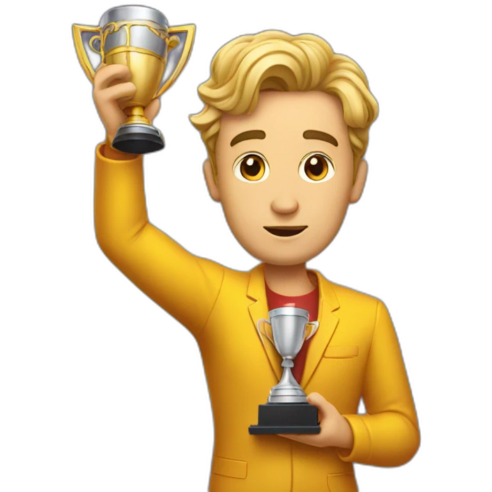 television game show host, lost in thought, holding a trophy emoji