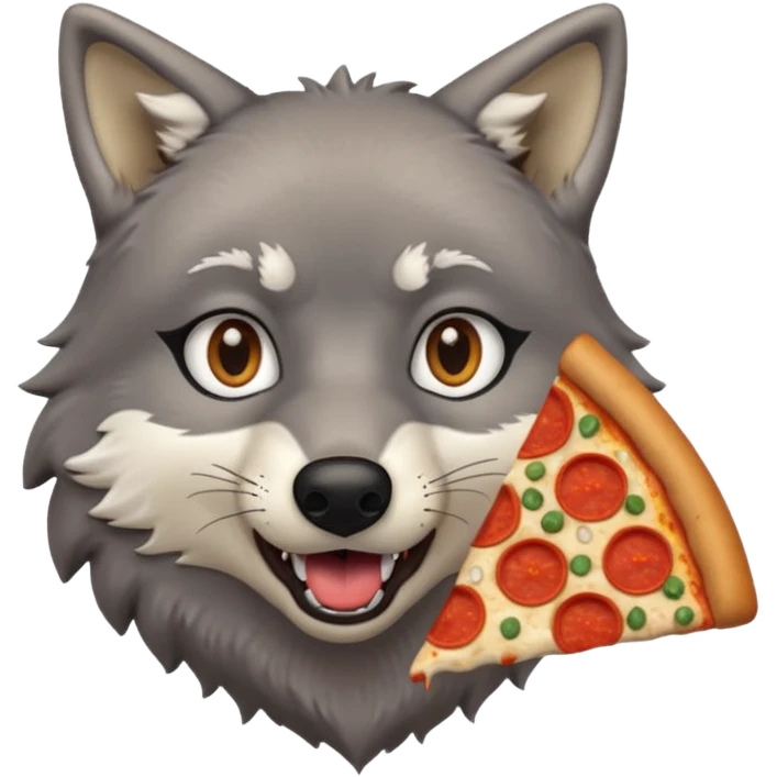 a surprised grey wolf eating a piece of pizza emoji emoji