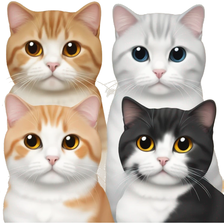 Scottish fold with other 2 cat, one ginger and one white black orange emoji